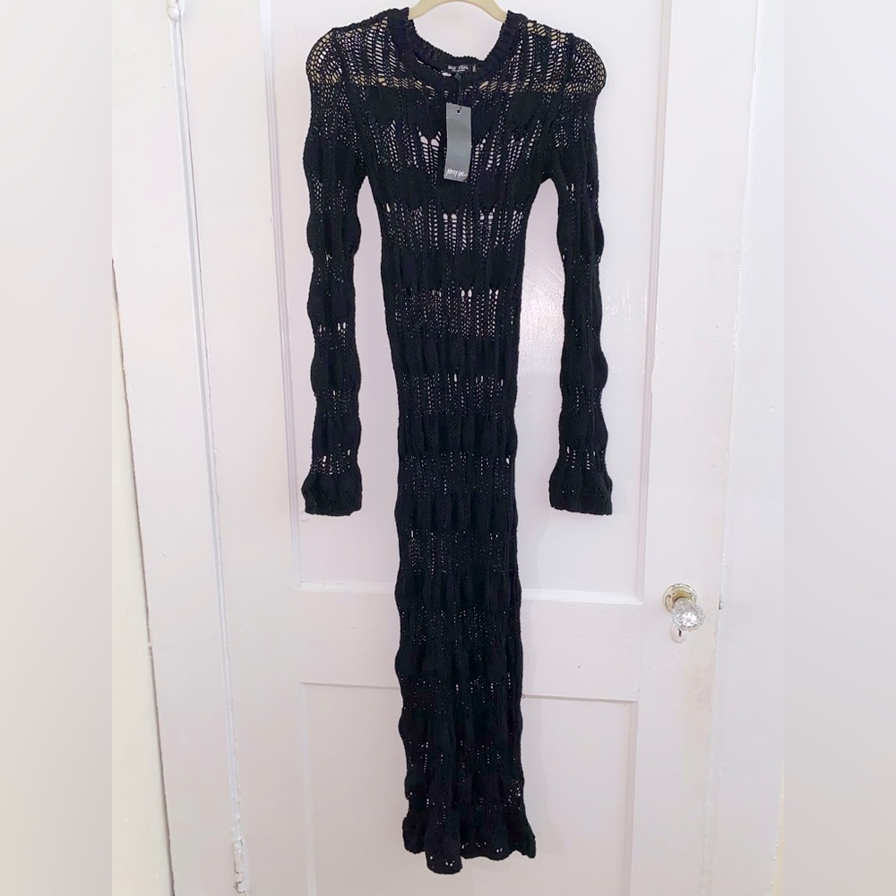 NET NastyGal black crochet midi dress
